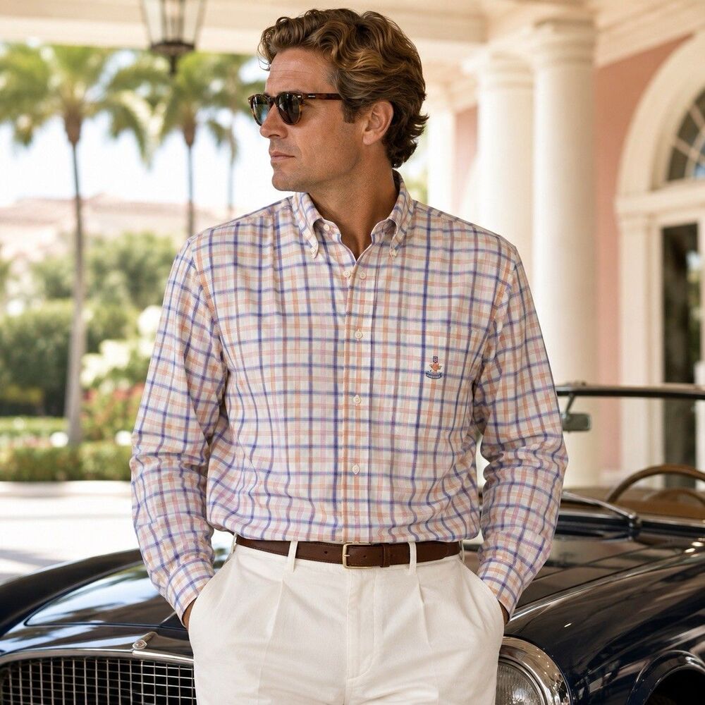 Vintage Façonnable French Riviera Plaid Button Down Shirt Preppy Ivy Style 90s L